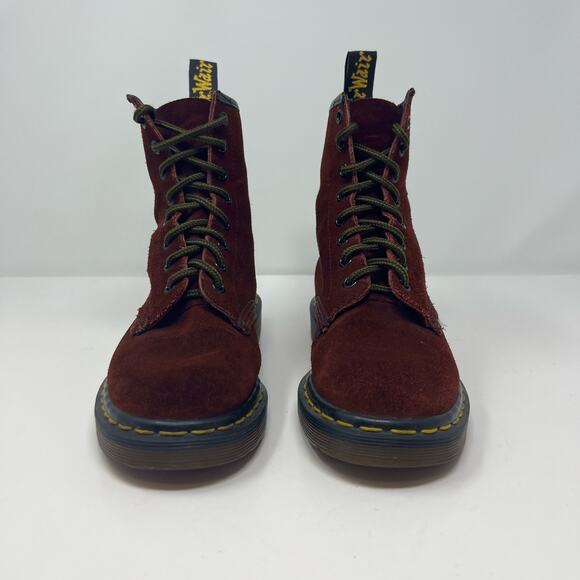 VTG Very Rare Dr Martens Na Na Boots Women's Size 7 Burgundy Suede 8 Eyelet - Picture 2 of 14